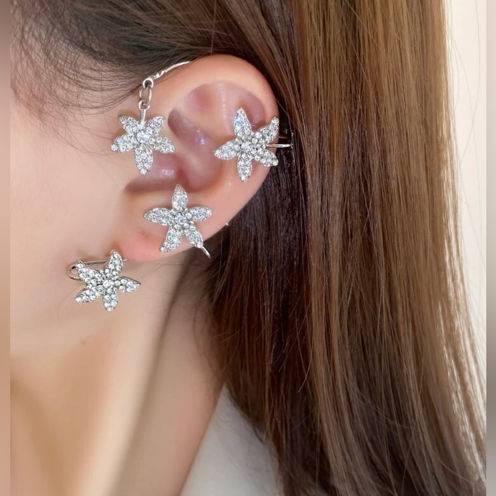SILVER 𝅺3/$30 1pc rhinestone flower ear cuff